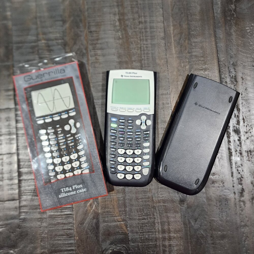 TEXAS INSTRUMENTS TI-84 PLUS GRAPHING CALCULATOR WITH SLIP COVER & SILICONE CASE